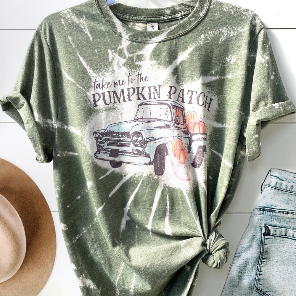Pumpkin truck distressed tie dye fall graphic tee